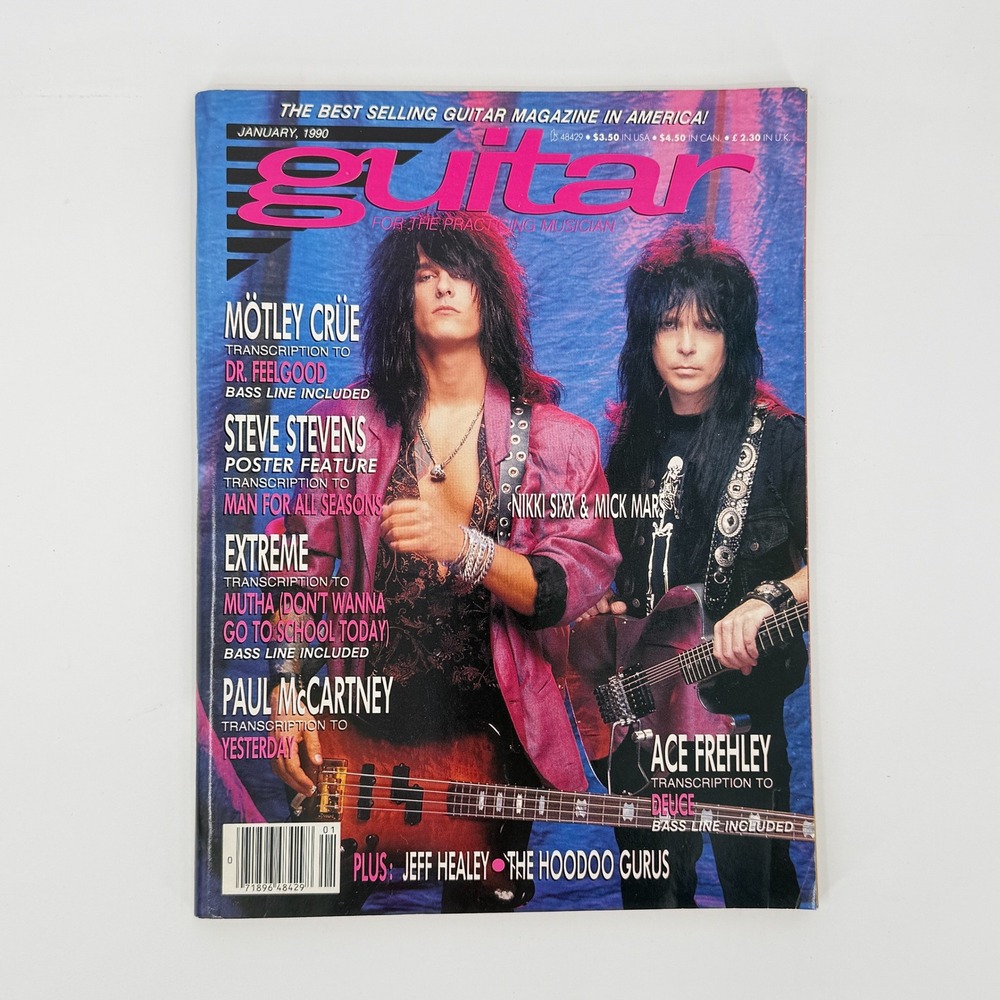 Guitar for Practicing Musician Jan 1990 Motley Crue Nikki Sixx Mick Mars Poster